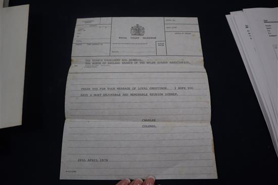 Princess Diana and Prince Charles Wedding 1981 - a piece of wedding cake and letters related to the Welsh Guards including a letter fr